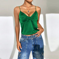 Womens V-neck Short Satin Velvet Solid Color Camisole