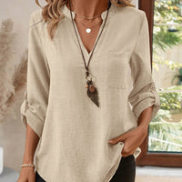 Women's Spring Full Print Notched Neck Sleeve Work Blouse