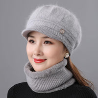 Rabbit Fur Knitted Woolen Cap Women's Autumn Versatile Winter Warm Beanie Hat