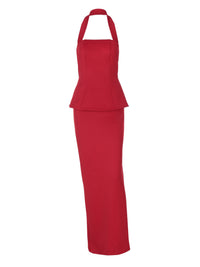 Solid-color Halter Top Sexy Open-back Figure-hugging