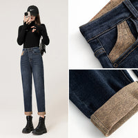 New Thin Velvet Denim Harem Pants Women