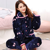 Women's Fashion Coral Fleece Three-layer Thickened Fleece-lined Warm Loungewear