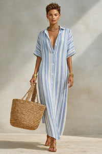 Women's Fashion Loose Casual Striped Shirt Dress