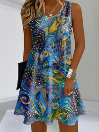 Sleeveless 3D Digital Print French-style Slip Dress