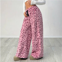 New Casual Leopard Print Lace-up Wide-leg Pants