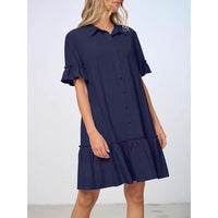Women's Solid Color Loose And Versatile Button-up Shirt Dress