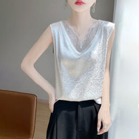 V-neck Cropped Mesh-panelled Sleeveless Tank Top
