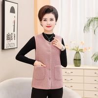 Middle-aged And Elderly Womens Short Fleece-Lined Vest Coat