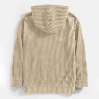 Men's Sweater Thick Corduroy Long Sleeve Solid Color Kangaroo Pocket Hanging Shoulder Hoodie