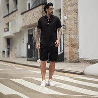 Men's Short Sleeve T-shirt Henley Shirt Casual Loose Suit