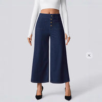 Womens Stretch High-Waist Elegant Slimming Wide-Leg Pants