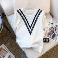 Striped T-shirt Contrast Color Jacquard Loose-fitting Sweater