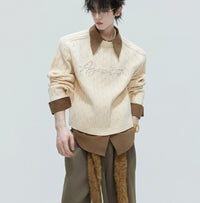 Fake Two-piece Design Thickened Sweater Pearl Embellished Knitted Top