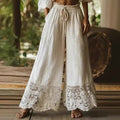 Fashionable Solid-Colored Lace-Trimmed Womens Pants