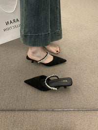 Rhinestone With Toe Box Half Slippers For Women