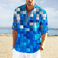 Simple Printed Stand Collar Men's Casual Shirt