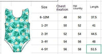 New Girls' One-piece Ruffled Green Leaf Pattern Swimsuit