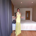 Backless Milk Silk Sleeveless Mesh Evening Dress Dress