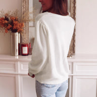 Lace Stitching V-neck Knitted Cardigan Fashion Elegant Loose Top For Women