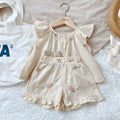 Baby's Embroidered Children's Flounced Sleeve Vest Shorts Two-piece Set