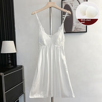 Slip Nightdress Ice Silk With Chest Pad For Women