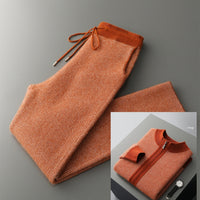 Mens Winter Pure Wool Sweater Half-Neck Zip-Up Cardigan With Thicker Outer Layer