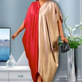 Plus Size Muslim Women's Solid Color V Neck Dress