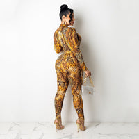 Printed Jumpsuit Long Sleeve Two-piece Suit