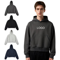 Loose Padded Cropped American High-street Style Fleece-lined Hooded Sweatshirt