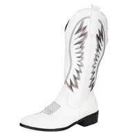Embroidered V-Neck Mid-Calf Boots In Western Cowboy Style, European And American Style