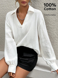Women's Casual Collar Half Checkered Long Sleeved Shirt
