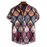 Stand Collar Ethnic Style Series Printed Casual Shirt