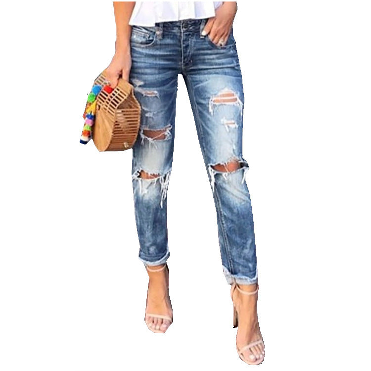 Women's Jeans Ripped Washed Slimming