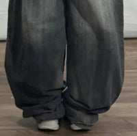 Washed Printed Loose Straight Wide-leg Jeans