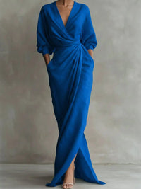 Womens V-neck Waist-cinching Dress