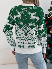 Women Casual Deer Pattern Long Sleeve Pullover Sweater Christmas Edition