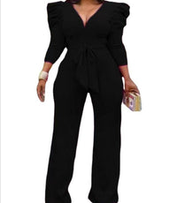 Temperament Commuter V-neck Trousers Jumpsuit Straight Wide Leg
