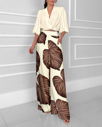 Socialite Womens Three-quarter-sleeve Fashionable Casual Wide-leg Pants Set