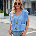 Women's V-neck Three-button Sleeveless Cardigan