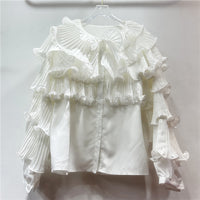 Korean Style Light Luxury Socialite Bubble Sleeve Ruffled Loose Chic Design Adult Lady Like Woman Temperament Top