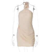 Seamless Mesh Bodycon Short Solid-color Street-style Halter Dress