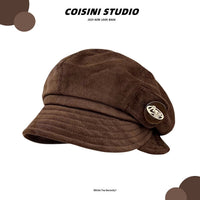 Japanese-style Retro Brown Corduroy Fishermans Hat With A Folded Brim