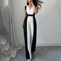 Womens Elegant Long-Sleeve V-Neck Printed Jumpsuit