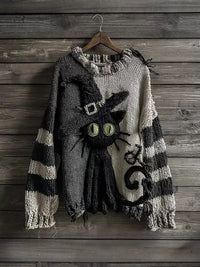 Drop-Shoulder Vintage Womens Printed Loose Hooded Top