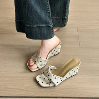 Slope And Vacation Cool Slippers With Exposed Toes, Women's Woven Versatile Square Toe Retro Style Slippers