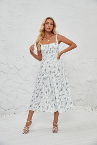 French-style Slip Dress With Side Slit And Print For Women