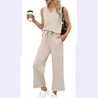 V-neck Vest And Casual Pants Set