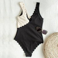 One-piece swimsuit special fabric stitching petal edge personality