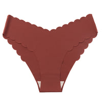 Simple Seamless Ice Silk Underwear With Wavy Edges V-Waist Comfortable Thong