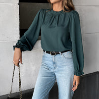 European And American Leisure Simple Style Long Sleeve Solid Color Stringy Selvedge Shirt